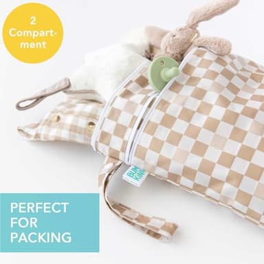Bumkins Waterproof Wet Dry Bag for Baby, Travel, Swim Suit, Cloth Diapers, Pump Parts, Pool, Beach, Gym Clothes, Toiletry, Hook to Stroller, Daycare, Zipper Reusable Wetdry Packing Pouch, Beige Check - Image 2