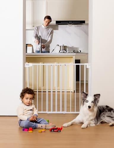 Babelio 29.7-46.5" No Bottom Bar Baby/Dog Gate for Stairs, House and Doorways, Auto Close Safety Pet Gates with Large Walk Thru Door, Hardware Mount, White - Image 7