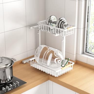 Merrylun Under Sink Organizers,5 Adjustable Height，Metal Pull Out and Storage Shelves with Sliding Drawer for Kitchen, Bathroom, White, 2 Pack（Hight 13.6″-16.9″） - Image 6