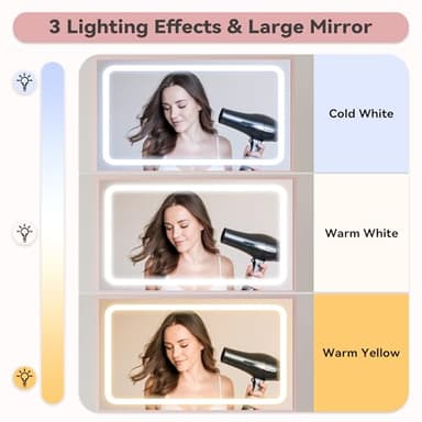 LIKIMIO Makeup Vanity Desk with Mirror and Lights, Pink Makeup Vanity Table Set with Stool Drawers, Power Socket, Dressing Table with 3 Lighting Colors, Vanities for Bedrooms - Image 6