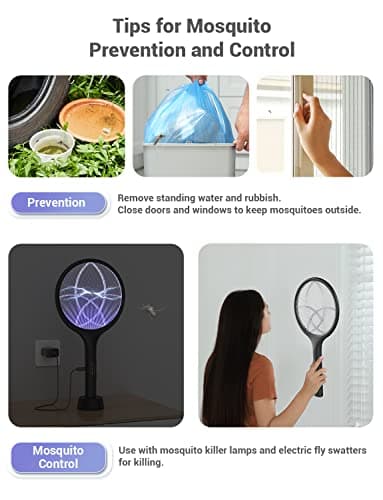 YISSVIC Electric Fly Swatter 4000V Bug Zapper Racket Dual Modes Mosquito Killer with Purple Mosquito Light Rechargeable for Indoor Home Office Backyard Patio Camping - Image 8
