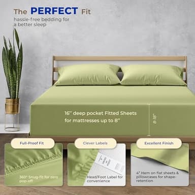 THREAD SPREAD 100% Egyptian Cotton Sheets California King Size - 1000 High Thread Count, Luxury 5-Star Hotel 4 PC Sateen Cal King Sheets, Extra Long Staple 16" Deep Pocket Bed Sheet Set - Sage Green - Image 4