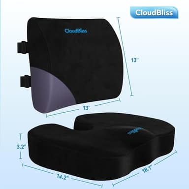CloudBliss Seat Cushion,Office Chair Cushion,Car Seat Cushions,Lumbar Support Pillow for Office Chair,Back Support Memory Foam Pillow Coccyx Cushions for Tailbone Pain,Sciatica Back Pain Relief Black - Image 2