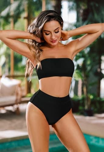 Pink Queen Women's Removable Strap Pad High Waist Bikini Set Swimsuit Black S - Image 2