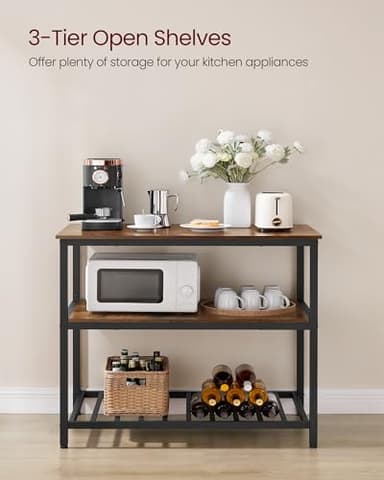 VASAGLE Kitchen Island with 3 Shelves, 39.4 Inches Width Kitchen Shelf with Large Worktop, Stable Steel Structure, Industrial, Easy to Assemble, Rustic Brown and Black UKKI005B01 - Image 4