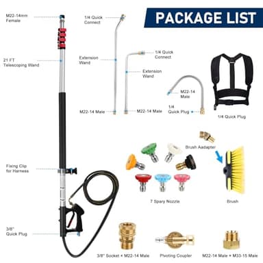 TaoTazon Pressure Washer Extension Wand, 24FT Gutter Cleaning Tools from The Ground with Brush, Pressure Washer Extension Pole - Image 2