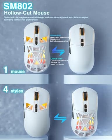 SOLAKAKA SM802 White Wireless Gaming Mouse,10000 DPI,Tri-Mode Wired/BT 5.0/2.4GHz Wireless Mouse Gaming with Side Button,RGB Programmable Macro Mouse for Laptop - Image 4