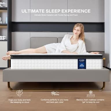 G LAXIA 12 Inch White Twin Spring Mattress,Medium Firm with Gel Memory Foam,Individually Pocketed Coil,Fiberglass-Free Fire Retardant CertiPUR-US Certified,75"*39"*12" - Image 4