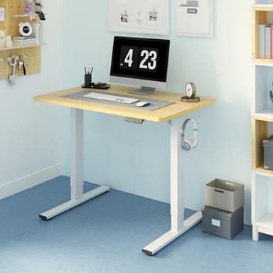 FLEXISPOT EN1 One-Piece Standing Desk 40 x 24 Inches Height Adjustable Desk Electric Sit Stand Up Desk Home Office Desks Computer Workstation (White Frame + Maple Desktop) - Image 2