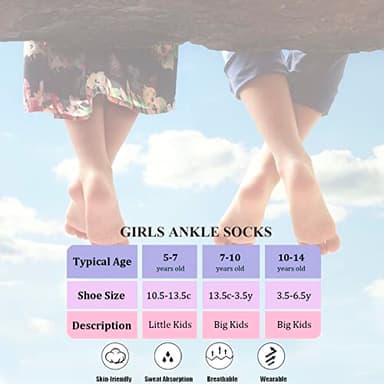 Bemeol Girls Socks 12 Pairs Ankle Socks Girls Low Cut Athletic Sock for Little Big Kids(7-10 Years) - Image 2