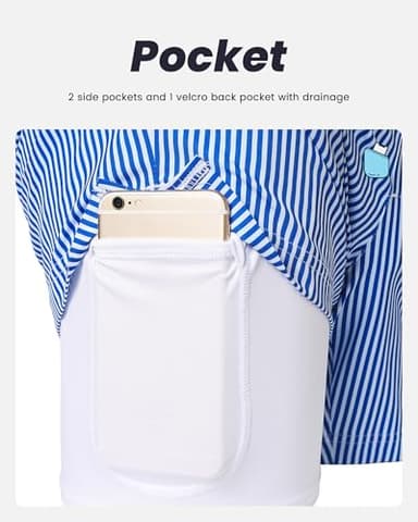 maamgic Mens Swim Trunks with Compression Liner 5" Stretch Beach Shorts Quick Dry with Zipper Pockets No-Chafing Board Shorts Blue White Stripe L - Image 4