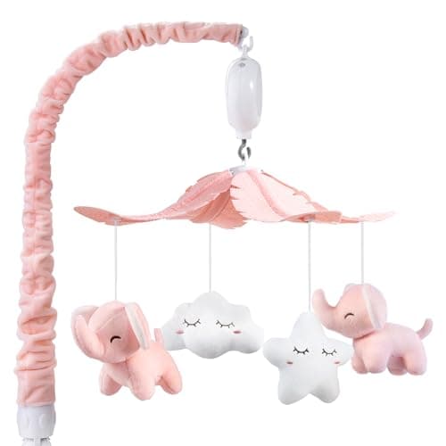 FEISIKE Crib Mobile for Girls Baby Mobiles with 3 Modes Digital Music Box（Turn Only, Music Only, Turn & Music, 35 Lullabies, Pink Elephant Nursery Mobile, Clamp Type, Pretty Box Packaging - Image 1