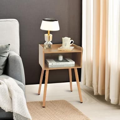MaxSmeo Nightstand, Mid Century Modern Side Table Bedroom with Storage, Small End Bedside Table with Solid Wood Legs for Living Room, Office Small Spaces (Brown - Image 6