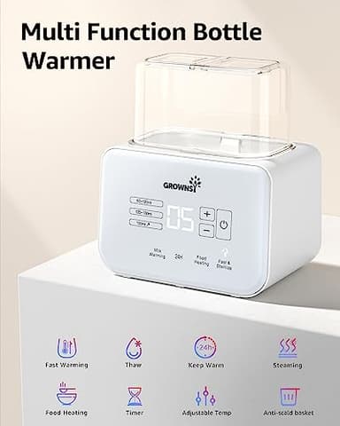 Baby Bottle Warmer, Grownsy 8-in-1 Fast Milk Warmer with Timer Breastmilk or Formula, Fits 2 Bottles, Accurate Temperature Control, with Defrost, Sterili-zing, Keep, Heat Baby Food Jars Function - Image 2