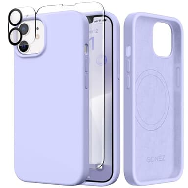 GONEZ Magnetic for iPhone 12 Case / 12 Pro Case, Compatible with MagSafe, [Screen Protector + Camera Lens Protector], Silicone Shockproof Anti-Scratch Protective Phone Case 6.1 inch, Lilac - Image 1