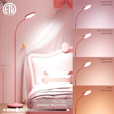 luckystyle Pink Floor Lamp,Super Bright Dimmable LED Lamps for Living Room, Custom Color Temperature Standing Lamp with Remote Push Button, Adjustable Gooseneck Reading Floor Lamp for Bedroom Office - Image 2