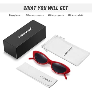 STORYCOAST Trendy Small Cat Eye Sunglasses for Women Retro 90s Oval Narrow Sun Glasses Vintage Skinny Shades UV400 Protection Red Frame-Gray Lens - Image 6
