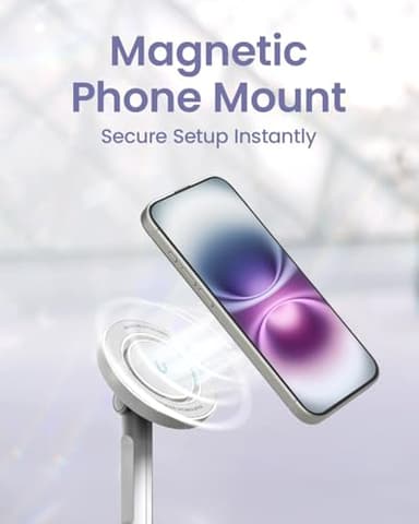 KraftGeek Magnetic Phone Tripod for iPhone MagSafe – 66'' Automatic Selfie Stick with Remote, Portable Tripod Stand for Video Recording, Travel, Vlogging (White) - Image 2