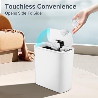 5 Gallon Motion Senor Bathroom Trash Can with Lid, Automatic Garbage Can Touchless, Smart Plastic Waste Basket for Narrow Spaces, Bathroom, Office, Bedroom, Living Room (White) - Image 7