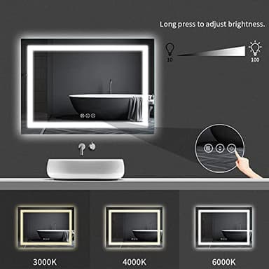 Amorho LED Bathroom Mirror 48" X36" with Front and Backlight, Stepless Dimmable Wall Mirrors with Anti-Fog, Shatter-Proof, Memory, 3 Colors, Double LED Vanity Mirror - Image 4