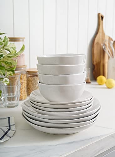 LE TAUCI Dinnerware Sets 12 Piece, Serve for 4, Ceramic Plates and Bowls Set (10" Dinner Plates + 8" Salad Dish + 22 oz Bowl) x 4, White - Image 7