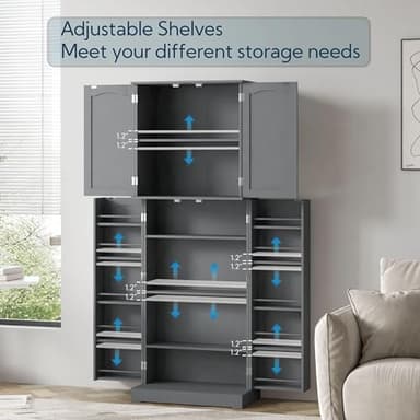 Yusong 64'' Kitchen Storage Cabinet, Tall Kitchen Pantry Storage Cabinet with Doors and Shelves, Food Pantry Cabinet Free Standing Pantry for Kitchen Dining Living Room, Grey - Image 7