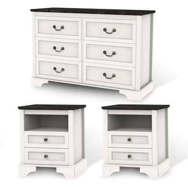 CATMIX Farmhouse Bedroom Set, 3 Pieces Bedroom Furniture Set, Rustic Wood 6 Drawer Dresser and Nightstands, Chest of Drawers Wide Storage Organizer Cabinet for Bedroom - Image 1