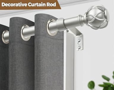 KAMANINA Silver Curtain Rods for Windows 72 to 144 Inches (6-12ft) Long Heavy Duty Curtain Rods, 7/8 Inch Adjustable Drapery Rods with Decorative Netted Texture Finials - Image 5
