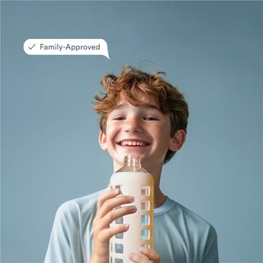 purifyou 40oz / 32oz / 22oz / 12oz Borosilicate Glass Water Bottle with Time & Volume Markers, Silicone Sleeve, Stainless Steel Lid | Reusable Glass Bottle for Water & Juice (32oz Pearled Ivory) - Image 6