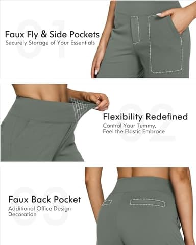 G4Free Lounge Pants for Women Wide Leg Trouser Pants High Waist Casual Work Pants Loose Yoga Dress Pants Petite Women(Grey Sage,M,29") - Image 4