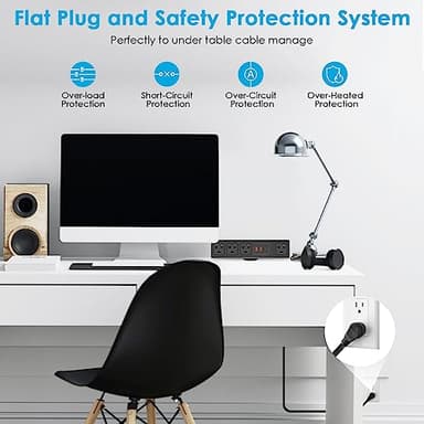 CCCEI Desk Clamp Power Strip with 45W USB-C Ports, Desktop Mount Surge Protector 1200J, Widely Spaced Desk Outlet Station, Fast Charging, 10 FT Flat Plug, Fit 1.9 inch Tabletop Edge. - Image 6