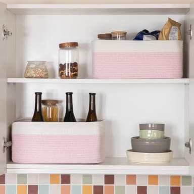 OIASKET Storage Baskets for Organizing 3 Pack, Woven Baskets for Shelves, Closet Organizer Bins Empty Gift Basket Toy Storage for Toys, Books, Towels, Clothes, 15"x11.42"x6.7", Pink - Image 6