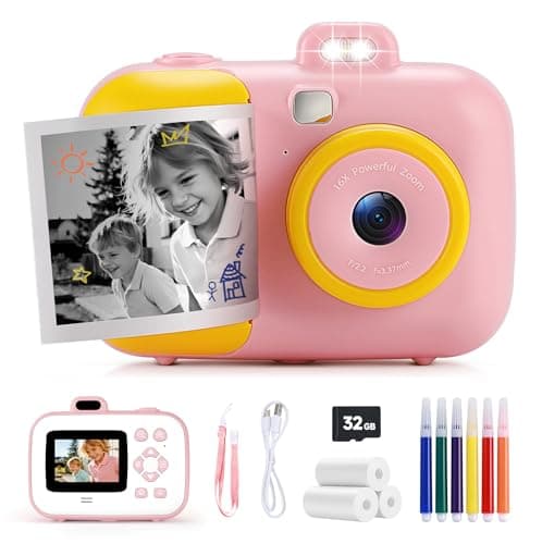 Instant Camera for Kids with Print Paper, 1080P HD Kids Camera Instant Print with 32GB SD Card, Girls Toys for Ages 5-7, Birthday Gifts for 5 6 7 8 9 Year Old Girls - Image 1