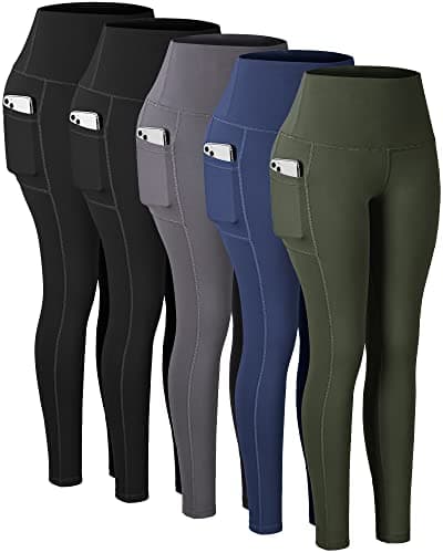 CHRLEISURE Leggings with Pockets for Women, High Waisted Tummy Control Workout Yoga Pants(2Black,Gray,Navy,JLGreen, XL) - Image 1