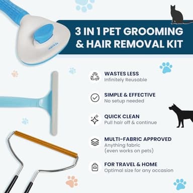 Analan 3-in-1 Pet Hair Remover & Grooming Set for Dogs & Cats – Self-Cleaning Brush for Shedding, Cat Brush, Metal Fur Remover for Couch Carpet & Car, and Rubber Tool for Clothes & Bedding - Image 8