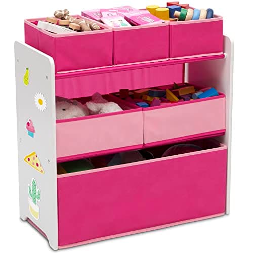 Delta Children Design and Store 6 Bin Toy Organizer, White/Pink - Image 1