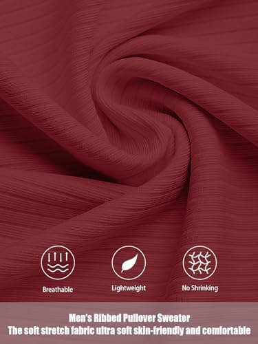 hawalili Men's Long Sleeve Shirts Ribbed Pullover Sweater Thermal Tops Crew Neck Stretchy Undershirts Wine Red XX-Large - Image 6