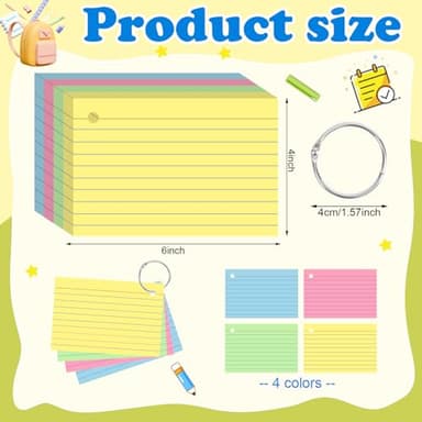 YAGUAO Colored Index Cards 4x6 Inch Flash Cards with Ring Lined Flashcards Heavyweight Note Cards for Studying School Supplies, 148 Count - Image 2