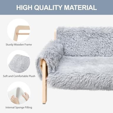 MEWOOFUN Cat Couch Bed, Pet Sofa for Indoor Cats Wooden Indoor Elevated Cat Beds with Removable Mattress Cover Suitable for Kitty, Puppy or Small Animal (Grey, Medium - Image 3