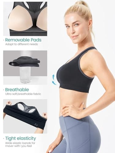 FITTIN Racerback Sports Bras for Women - Padded Seamless High Impact Support for Yoga Gym Workout Fitness Grey/Black/Sliver Grey M - Image 4