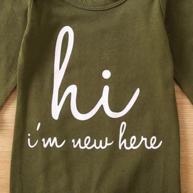 GRNSHTS Newborn Baby Boy Romper Coming Home Outfits Letter Print Bodysuit Jumpsuit+Hat+Gloves 3PCS Clothes Set (Army Green, Newborn) - Image 5