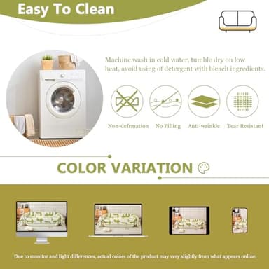 DREAMINGO Abstract Striped Couch Cover, Beige Chenille Loveseat Cover for 2 Cushion Couch Sofa, Jacquard Sofa Covers for Living Room, Modern Style Couch Covers for Sectional, 71"x118", Green - Image 6