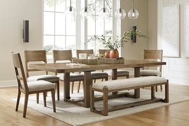 Signature Design by Ashley Cabalynn Farmhouse Upholstered 63" Dining Bench, Beige & Light Brown - Image 11