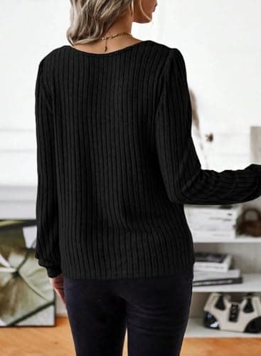 Samefar Womens Tunic Tops Long Sleeve Business Casual Tops for Women Stretchy Knit Shirts Cute Lightweight Fall Sweater Blouses Black Large - Image 3