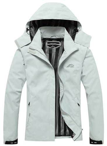 Women's Waterproof Raincoat Lightweight Rain Jacket Detachable Hood Travel Outdoor Light Gray M - Image 1