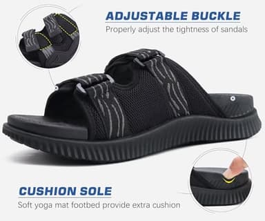 KuaiLu Mens Walking Slide Sandals Orthotic Athletic Thick Cushion Recovery Sport Sandles Adjustable Strap Open Toe Slip On Yoga Mat Slippers Comfortable Plantar Fasciitis Arch Support Black Size 11 - Image 5
