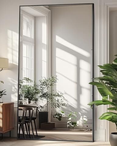 Antok Full Length Mirror, 81"x41" Floor Mirror, Floor Standing Freestanding Full Body Mirror with Stand for Bedroom, Hanging Mounted for Living Room Cloakroom, Black - Image 1