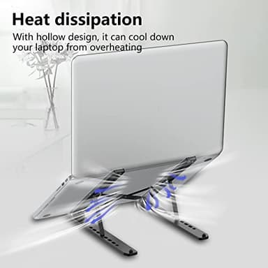 Tonmom Laptop Stand for Desk, Adjustable Laptop Riser ABS+Silicone Foldable Portable Notebook Holder, Ventilated Cooling Notebook Mount Computer Stand for 10-15.6” Laptops,Tablets-Black - Image 7