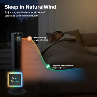 LEVOIT Tower Fan for Bedroom, Standing Fan with 28dB Quiet for Sleep, Remoter, 12H Timer, 25ft/s Velocity, 5 Speeds, 4 Modes, 90° Oscillation for Home, Office, Indoor, Bladeless 36 inch, White - Image 6