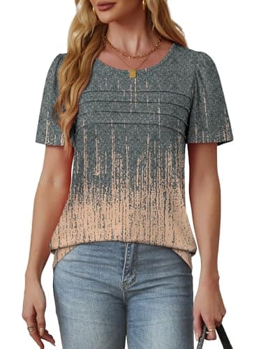 Womens Tops Dressy Casual Boho Tie Dye Shirt Short Sleeve Blouses Beach Vacation Clothes Summer Plus Size Fashion Clothing Grey Coral 3XL - Image 3